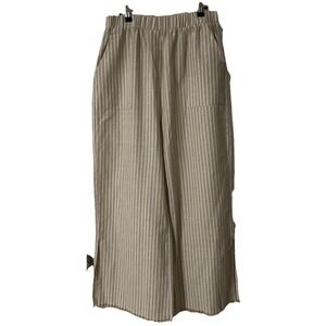 Neutral Ground Cabana Linen/cotton Wide Leg Pants Brige /White Stripes Size L